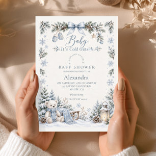Invitación Oso Nevado Bebé Está Afuera Hace Frío