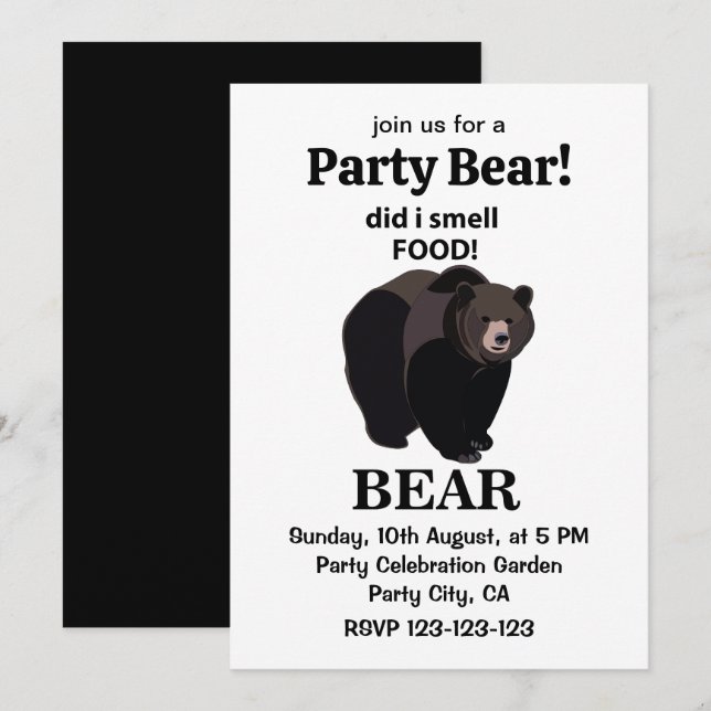 Invitación Oso, olía el oso gracioso de la comida (Anverso / Reverso)