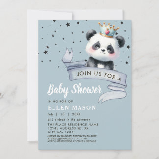 Invitación Oso Panda Adorable Estrellas Cielo Azul Shower de 