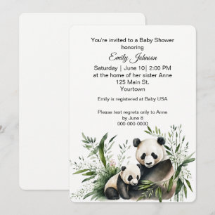 Invitación Oso Panda Con Cachorro