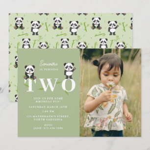 Invitación Oso Panda Kawaii Cumpleaños Dos 2 Foto Infantil
