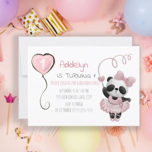 Invitación Oso Panda Lindo Bailarina Cumpleaños 1