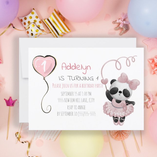 Invitación Oso Panda Lindo Bailarina Cumpleaños 1 (Subido por el creador)