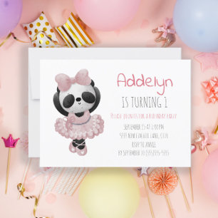Invitación Oso Panda Lindo Bailarina Rosa Cumpleaños 1
