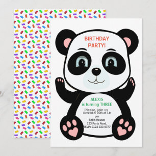 Invitación Oso Panda Lindo & Confeti Multicolor