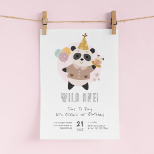 Invitación Oso Panda Lindo Salvaje Cumpleaños 1