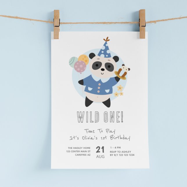 Invitación Oso Panda Salvaje Azul Cumpleaños 1 (Subido por el creador)