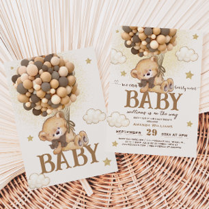 Invitación Oso Pardo Apenas Espera Baby Shower