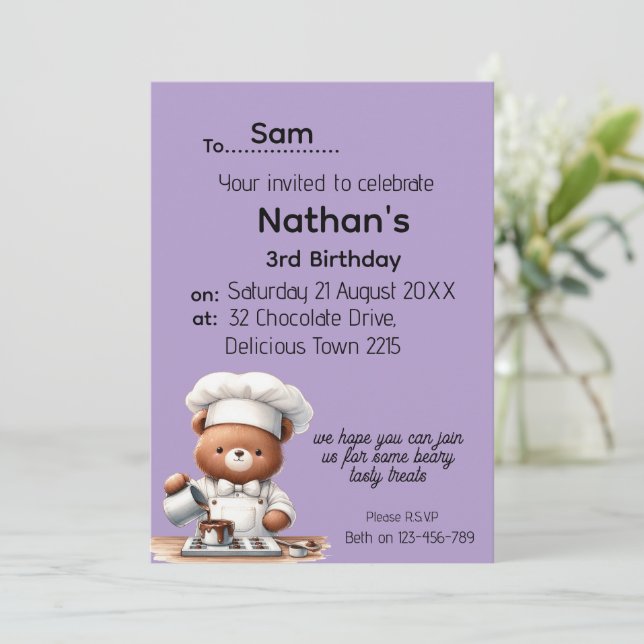 Invitación Oso Pequeño (Anverso de pie)