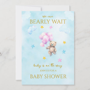 Invitación Oso personalizado flotando con globos Baby Shower