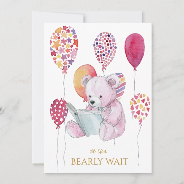 Invitación Oso personalizado leyendo un libro Baby Shower (Anverso)