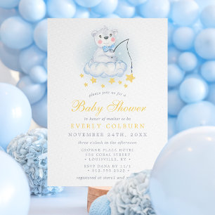 Invitación Oso Pescando En Nubes Aquarela Shower De Bebe Niño