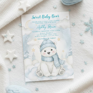Invitación Oso Polar Adorable Invierno Baby shower Animal Azu
