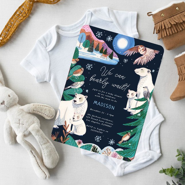 Invitación Oso Polar Aguanta el Invierno Baby Shower (Polar Bear Winter Bearly Wait Baby Shower Invitation)