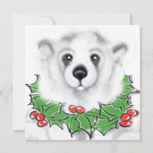 Invitación oso polar bebé lindo de Navidad, oso cachorro de S