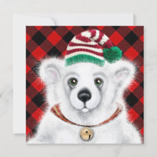 Invitación oso polar cachorro lindo de Navidad, oso cachorro