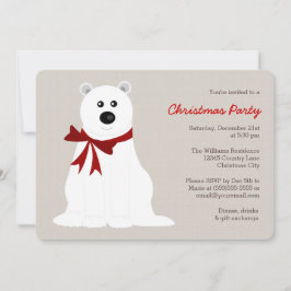 Invitación Oso polar con Fiesta de Navidades de oso rojo