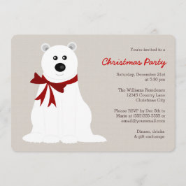 Invitación Oso polar con Fiesta de Navidades de oso rojo
