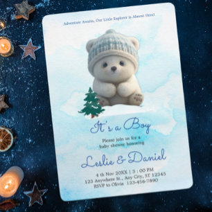 Invitación Oso Polar Cuaderno Azul Baby Shower Su Niño