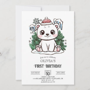Invitación Oso Polar de Boho de Nieve Primer Cumpleaños Digit