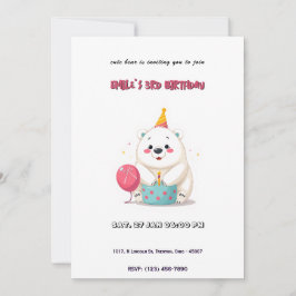 Invitación Oso polar de cumpleaños con Fiesta Gorra