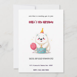Invitación Oso polar de cumpleaños con Fiesta Gorra