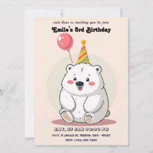 Invitación Oso polar de cumpleaños con Fiesta Gorra