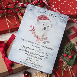 Invitación Oso polar de Navidades de invierno de Santa Baby S