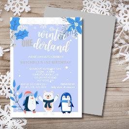 Invitación Oso polar de pingüino azul marino de invierno