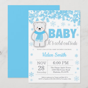 Invitación Oso Polar Invierno Azul Niño Fiesta de Bebé Copo d
