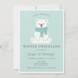 Invitación Oso Polar Invierno Onederland Azul Primer cumpleañ