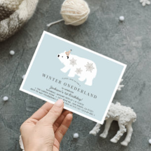 Invitación Oso Polar Invierno Onederland Azul Primer cumpleañ