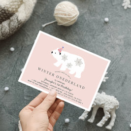 Invitación Oso Polar Invierno Onederland Pink 1er cumpleaños