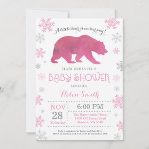 Invitación Oso Polar Invierno Rosa Copo de Nieve Fiesta de Be