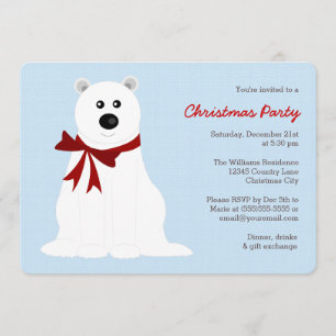 Invitación Oso polar lindo en Fiesta de Navidades azules de h
