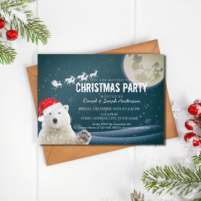 Invitación Oso Polar Santa | Navidades Beary Santa Sleigh (Subido por el creador)