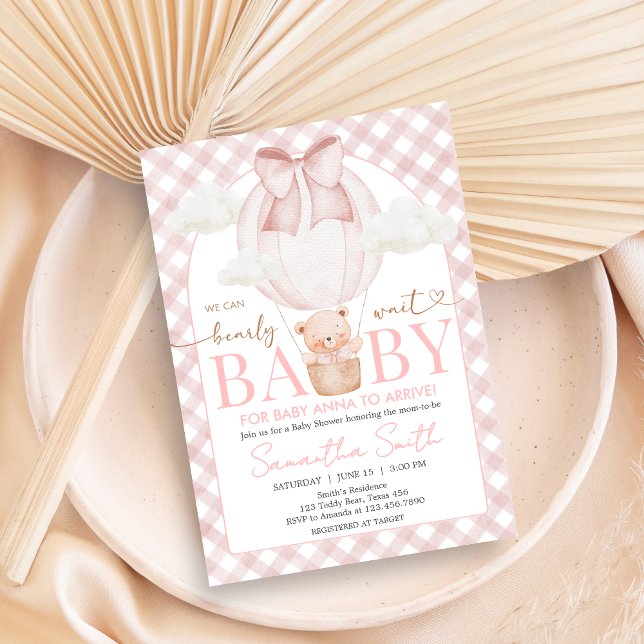 Invitación Oso Rosa Apenas Espera Baby Shower (Bearly Wait Baby Shower Invitation)