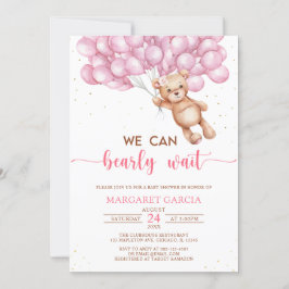 Invitación Oso rosa con globos Teddy Bear Baby Shower