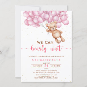 Invitación Oso rosa con globos Teddy Bear Baby Shower
