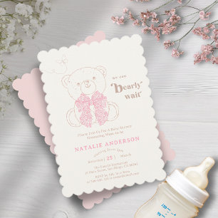 Invitación Oso Rosa Dulce Podemos Esperar Baby Shower