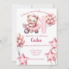 Invitación Oso rosa en cumpleaños de BIcycle