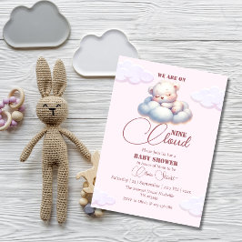 Invitación Oso rosa Estamos en la nube nueve Baby Shower