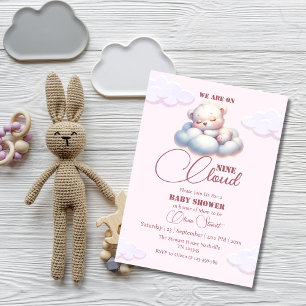 Invitación Oso rosa Estamos en la nube nueve Baby Shower