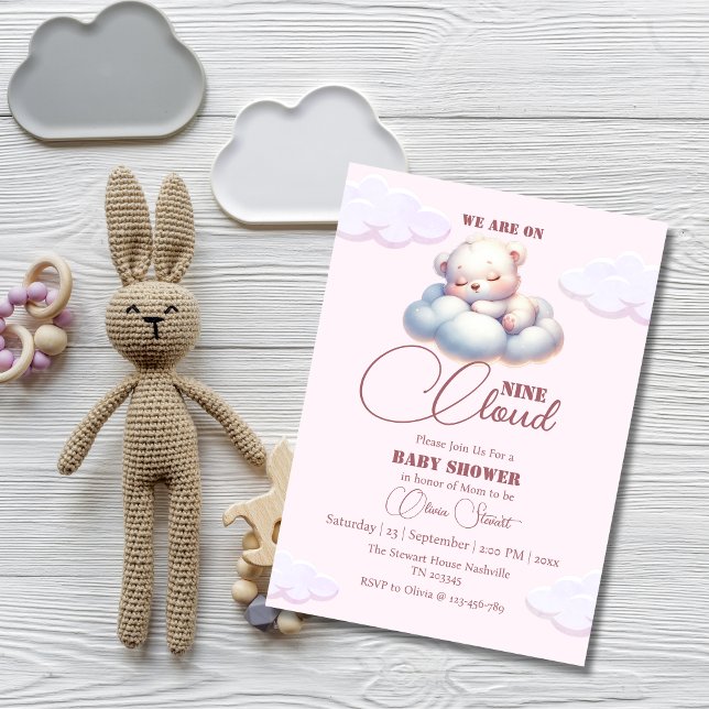 Invitación Oso rosa Estamos en la nube nueve Baby Shower (Subido por el creador)