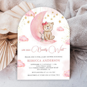 Invitación Oso Rosa Pálido Apenas Espera Arco Baby Shower