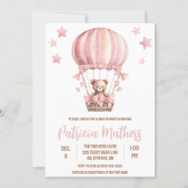 Invitación Oso rosa y marrón en Baby Shower de globo aerostát
