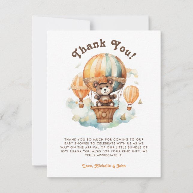 Invitación Oso rústico lindo con ducha de bebé con globos (Anverso)