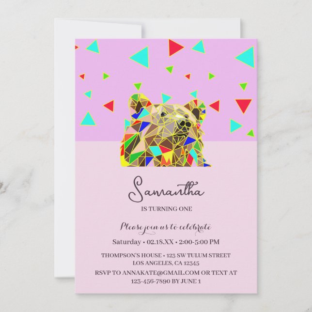 Invitación Oso salvaje de polígono (Anverso)
