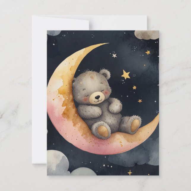 Invitación Oso somnoliento en la luna (Anverso)