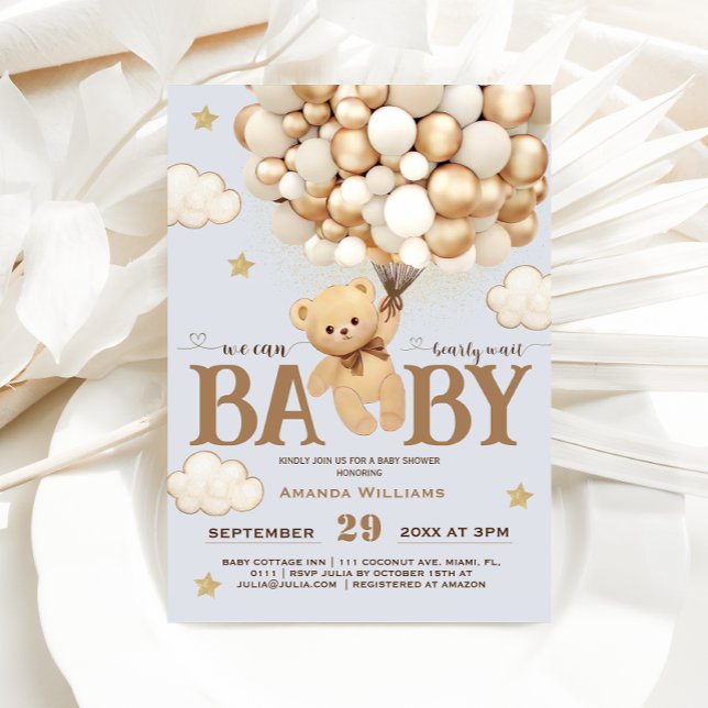 Invitación Oso sosteniendo globos Duste Blue Baby Boy Shower (Subido por el creador)